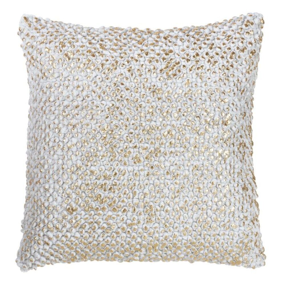 Saro Lifestyle - 18"x18" Foil Printed Pom-Pom Square Throw Pillow G Gold